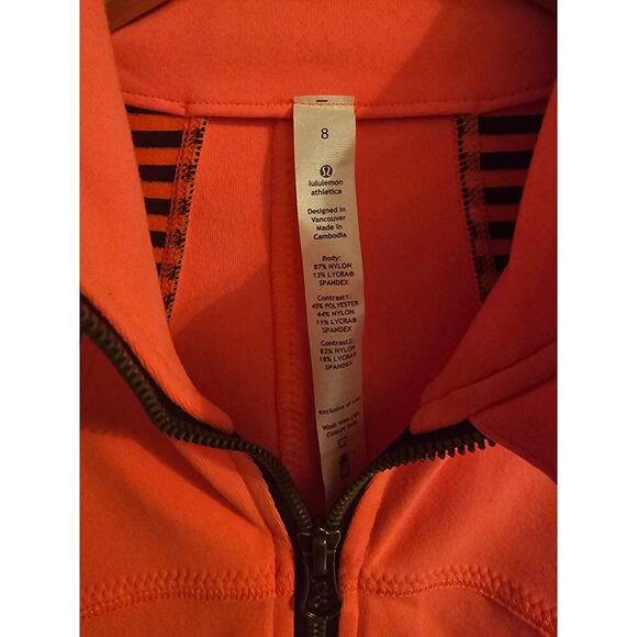 Lululemon Full Zip Forme Jacket Black Orange Size 8 stripe thumb hole running - Picture 10 of 10